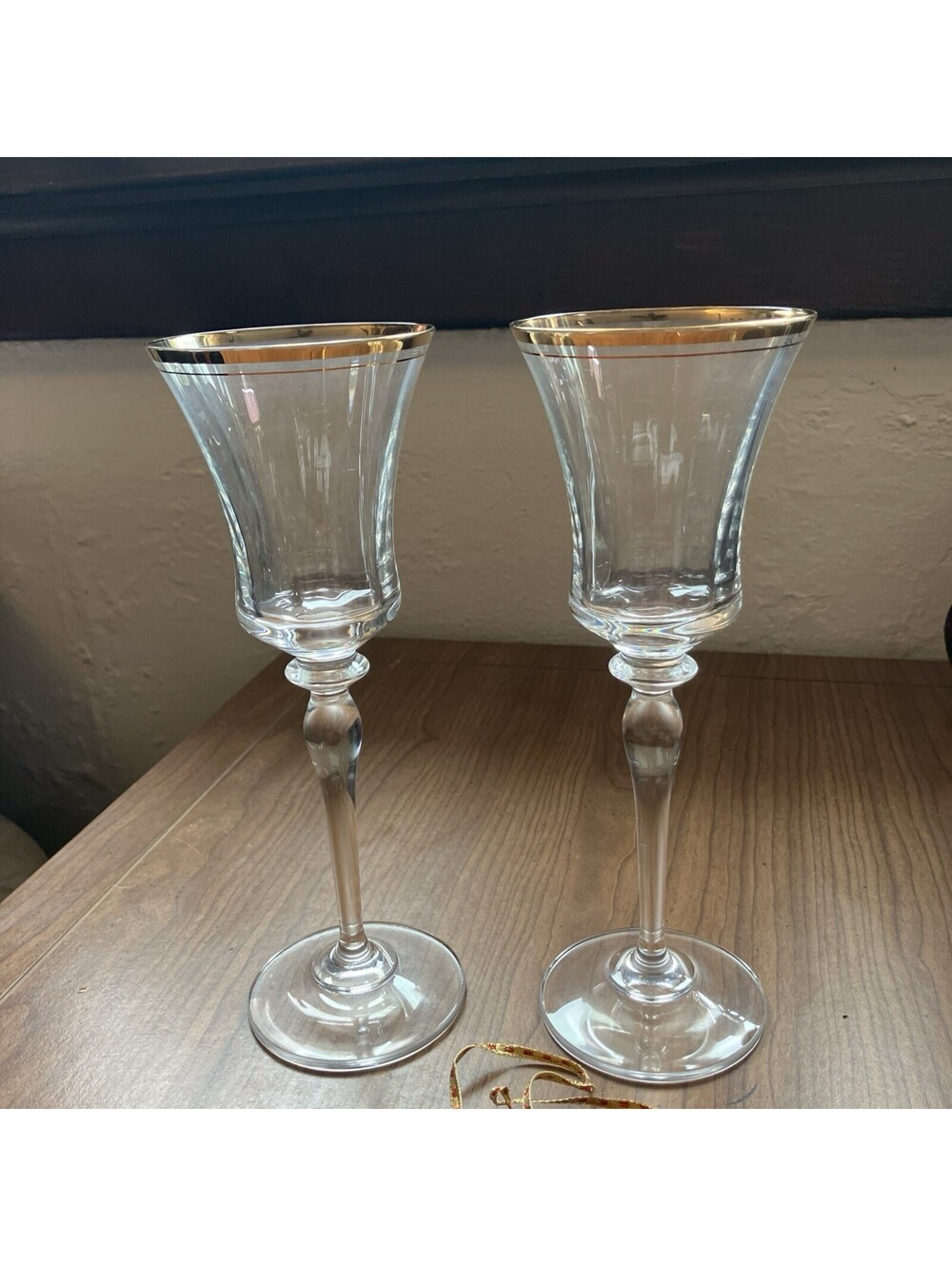 VINTAGE MIKASA JAMESTOWN GOLD TRIMMED CRYSTAL WATER GOBLETS SET OF 2